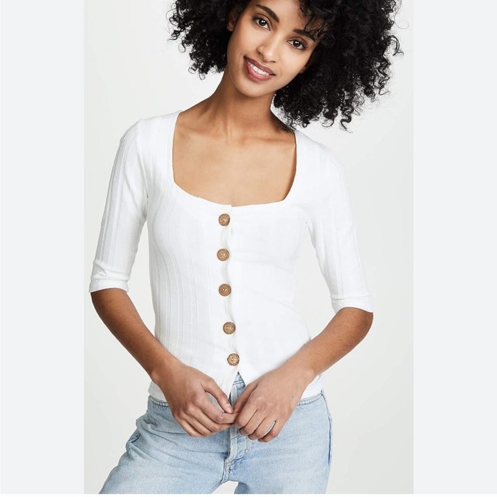 Free People Women's White Button Down Top